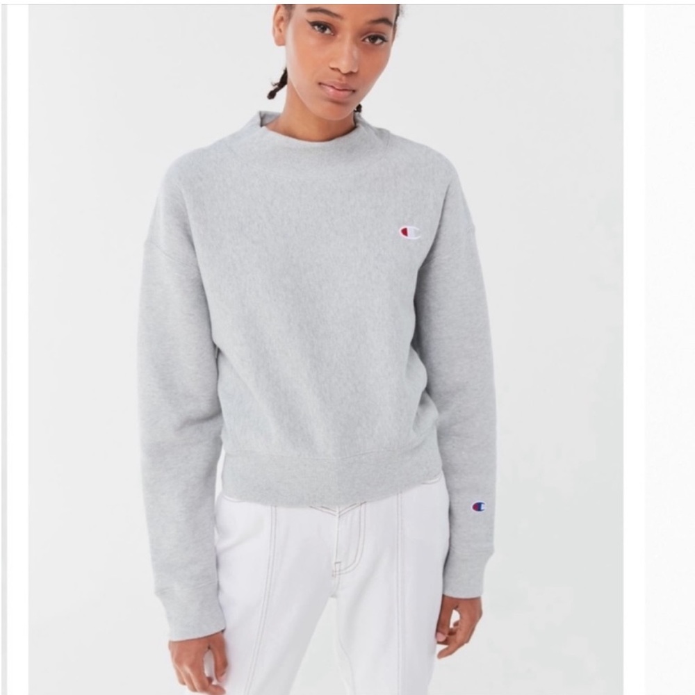 Champion Women’s Gray Reverse Weave Mock Neck Cropped Sweatshirt Size Small